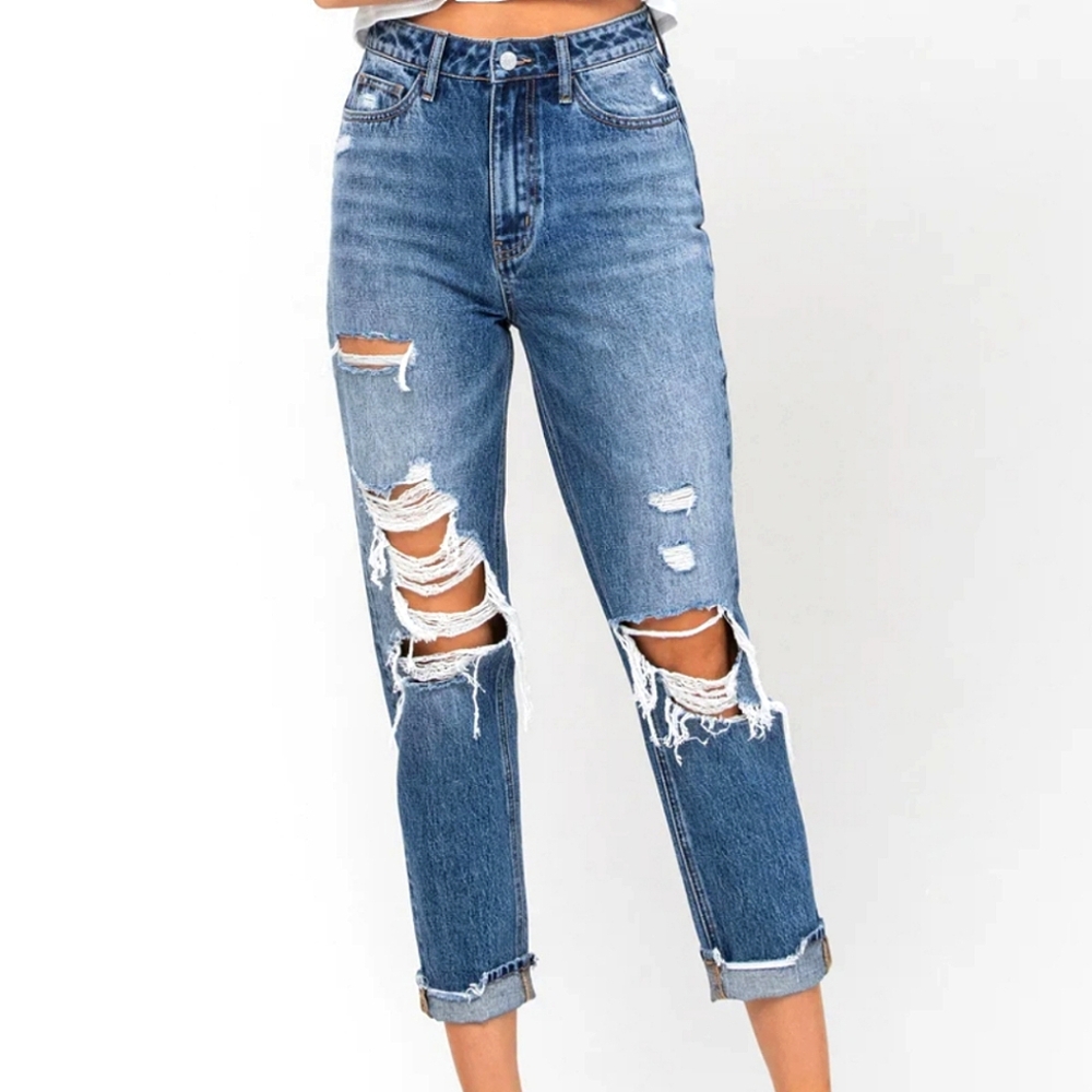 Vervet flying monkey high rise mom Jeans Distressed Denim size 28